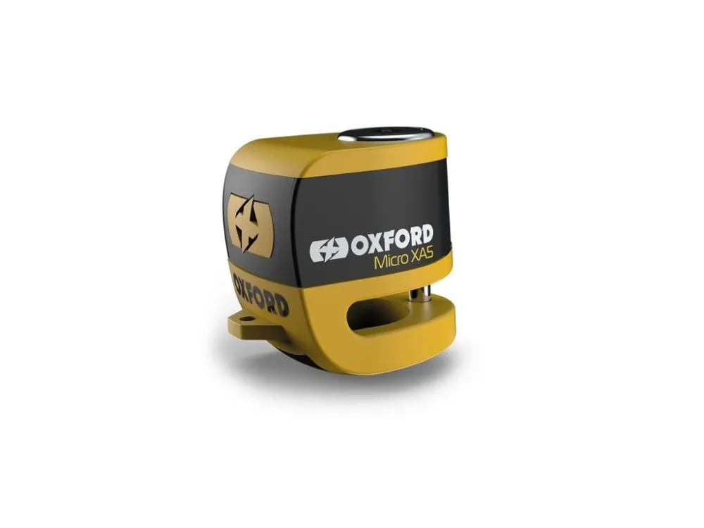 Zámek kotoučové brzdy Micro XA5, OXFORD (integrovaný alarm, žlutý/černý, průměr čepu 5,5 mm) Nejlepší Cena
