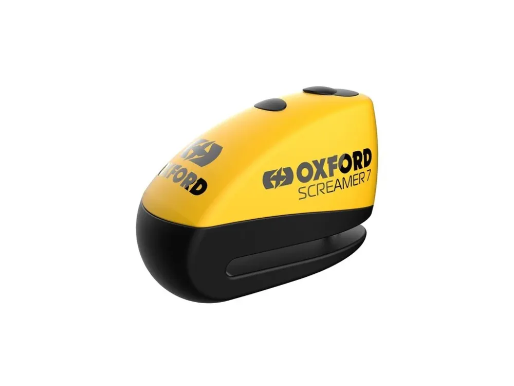Zámek kotoučové brzdy SCREAMER 7, OXFORD (integrovaný alarm, žlutý/černý, průměr čepu 7 mm) Akční Nabídka